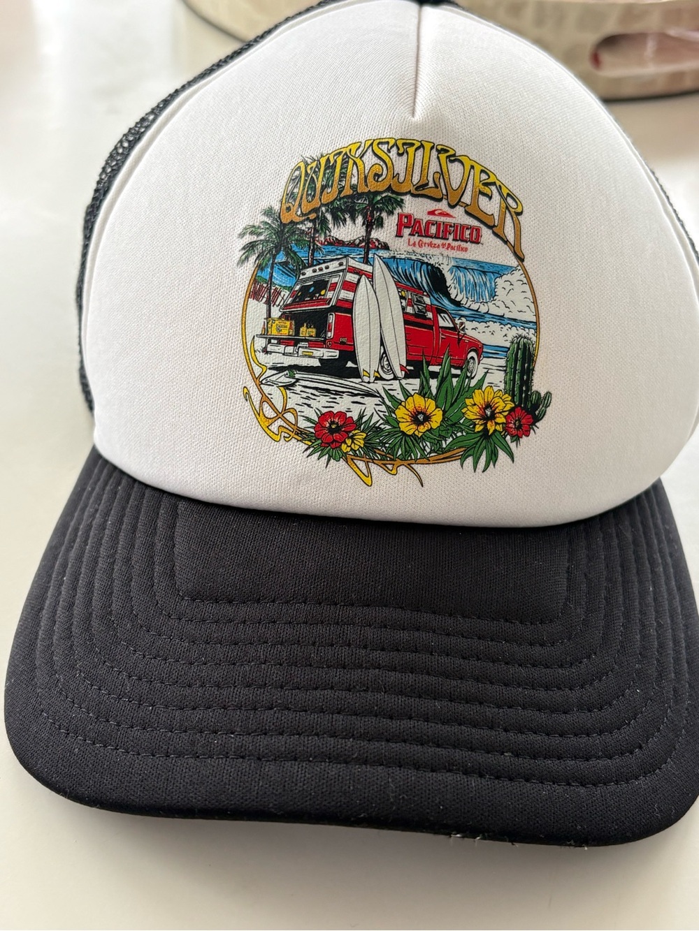 Quiksilver X Pacifico Collaboration Black & White Trucker Hat Baja Beach